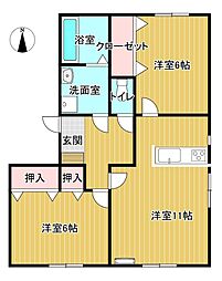サニープレイス原C棟 2LDKの間取図画像