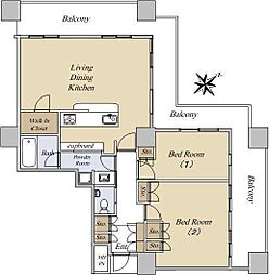 アーバンビューグランドタワー 29階2LDKの間取り