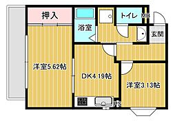 ホーユウパレス本庄 2DKの間取図画像