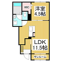 ルミナス・スターズ 1階1LDKの間取り