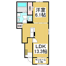 フィールドヒル 塩尻I 1LDKの間取図画像