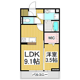 コンフォーティア塩尻大門 2階1LDKの間取り
