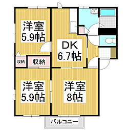 コスモスハイツ　Ｄ棟 2階3DKの間取り