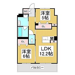 コンフォーティア広丘吉田III　A棟 5階2LDKの間取り