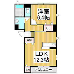 サニーヒル白樺 1階1LDKの間取り