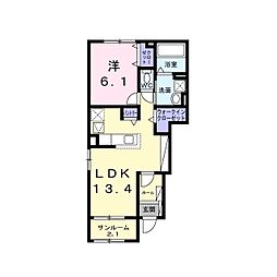 アドヴァンス立石 1階1LDKの間取り