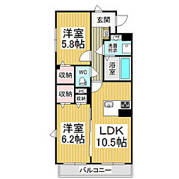 コリーヌつかさ 2LDKの間取図画像