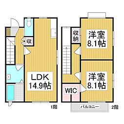 ハピネス永原B 2LDKの間取図画像