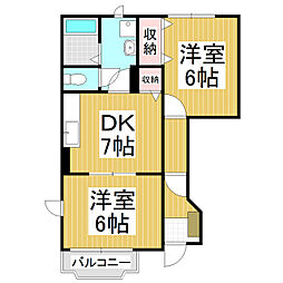 シャン・ド・フルール 2DKの間取図画像