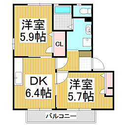 パストラル宮下B 2DKの間取図画像