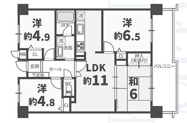 箱崎エクセル南22(4LDK) 6階の間取り