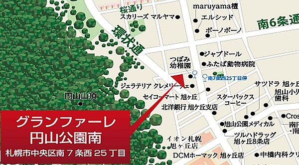 周辺にはイオン札幌旭ヶ丘店・ツルハドラッグ・北洋銀行等全て徒歩圏