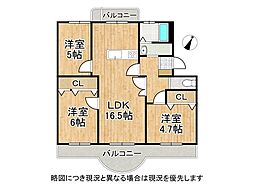 横尾4団地77号棟 3LDKの間取図画像