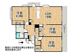 コンフォール学園緑が丘第119棟 3LDKの間取図画像