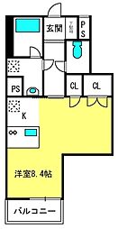 リブリ・パリュール 2階ワンルームの間取り