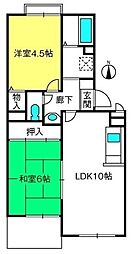 ピュアコート参番館 2階2LDKの間取り