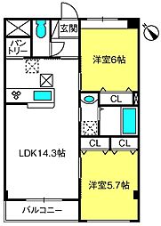ｓｕｎｓｈｉｎｅ　ｒｅｓｉｄｅｎｃｅ 3階2LDKの間取り