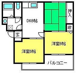 サンヴァリーII 3階3DKの間取り