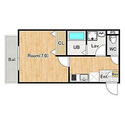 カレント大和田 2階1Kの間取り