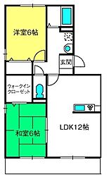 グレイスコートI 2階2LDKの間取り