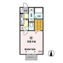 コスミオン 1階1Kの間取り