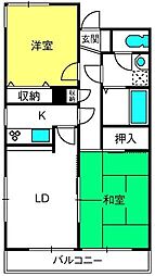 奈良町ハイツ 3階2LDKの間取り