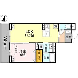 さいたま市北区土呂町1丁目アパート 1LDKの間取図画像