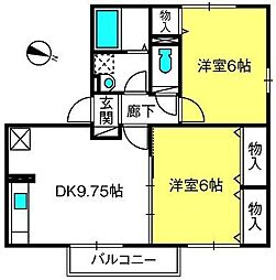 カサグランデD 2DKの間取図画像