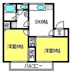 プリムヴェールファイヴ 2DKの間取図画像