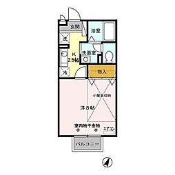リヴェール 1Kの間取図画像