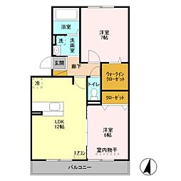 プリムヴェール十番館 2LDKの間取図画像
