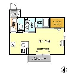 ウィスタリアE ワンルームの間取図画像