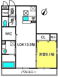 D-room与野公園ローズパーク 1LDKの間取図画像