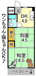 ウエストヒルズ平野 2DKの間取図画像