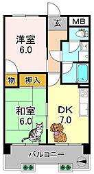 白鷺パークサイドハウス 2LDKの間取図画像
