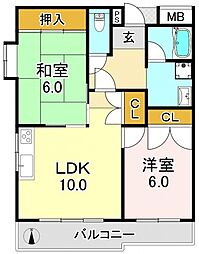 サンロイヤルN's 2LDKの間取図画像