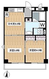 ユニテ柿生 3階2DKの間取り