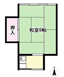 本沢荘 2階ワンルームの間取り