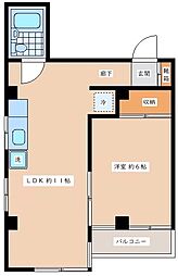 愛輪ハイツ 3階1LDKの間取り