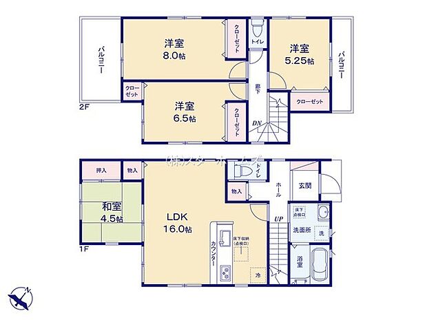 和室完備の4LDK!2面バルコニー付で開放感たっぷりの間取りです。