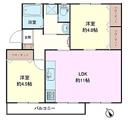 寺尾台住宅18号棟 2LDKの間取図画像