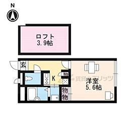 レオパレスブルーレイク唐崎 2階1Kの間取り