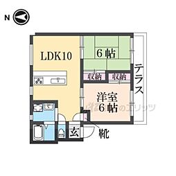 エスポワール平方 1階2DKの間取り