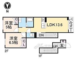 サン　ビレッジ 2階2LDKの間取り