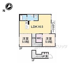JR東海道・山陽本線 南彦根駅 徒歩30分の賃貸アパート 2階2LDKの間取り