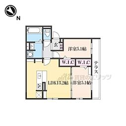 ビクトワールII 201 2階2LDKの間取り