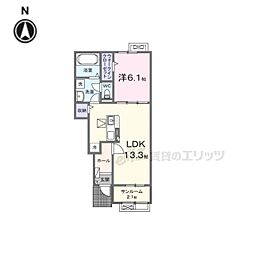 ベアリーガーデン 1階1LDKの間取り
