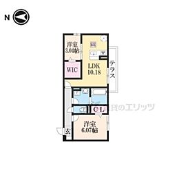 京阪石山坂本線 唐橋前駅 徒歩10分の賃貸アパート 1階2LDKの間取り