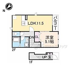 JR東海道・山陽本線 南彦根駅 バス7分 ベルロード平田下車 徒歩4分の賃貸アパート 2階1LDKの間取り