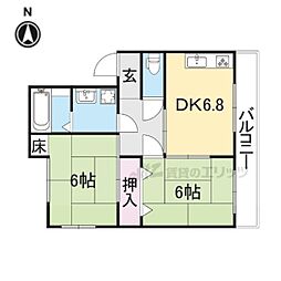 JR北陸本線 長浜駅 徒歩24分の賃貸マンション 2階2DKの間取り